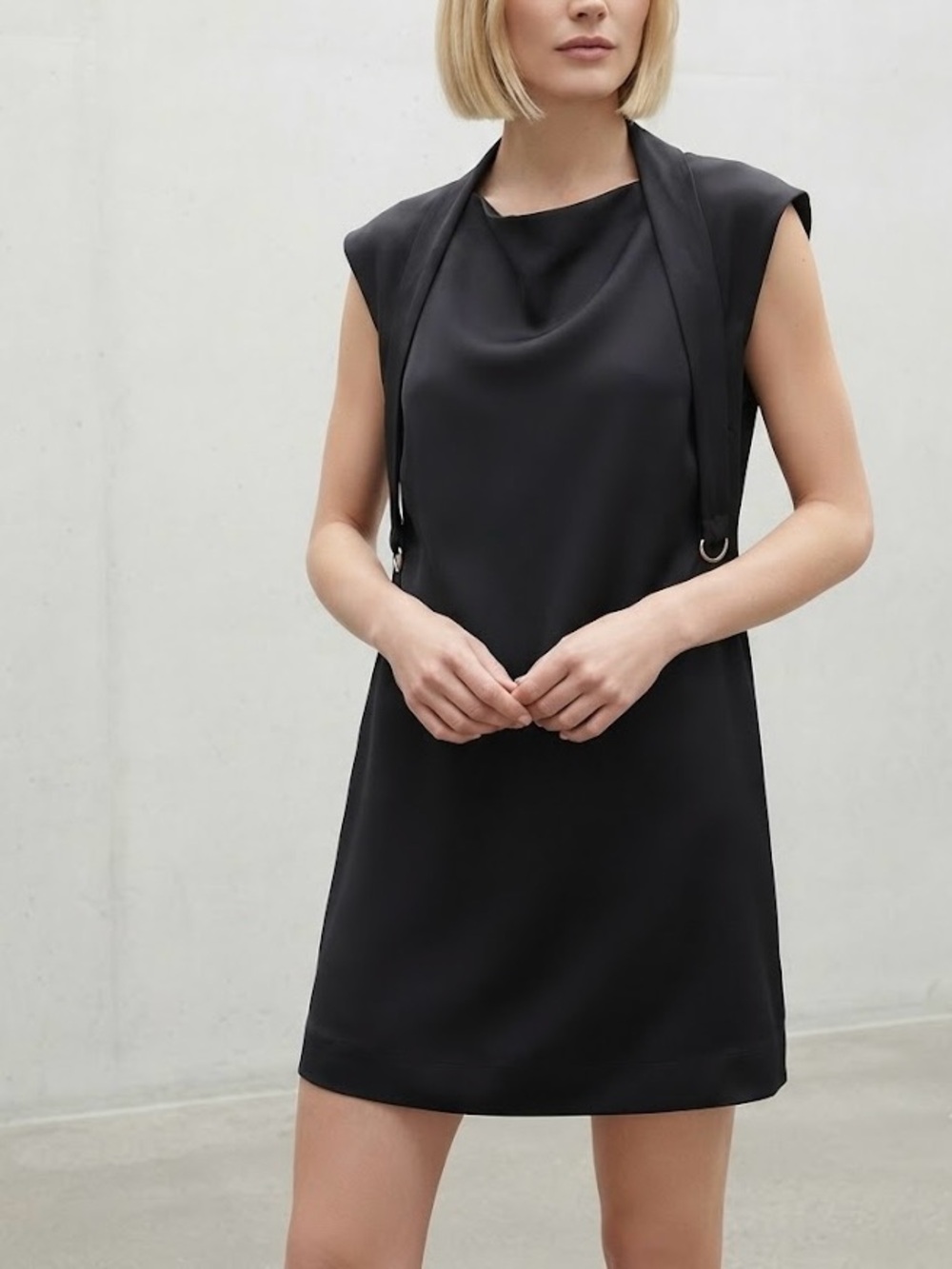 Black Sleeveless Shift Top with Draped Neck- 3 ways to wear-size XS-NWT